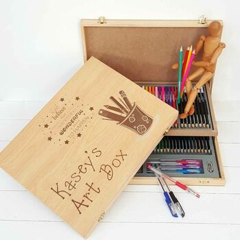 Personalised Stationery Wooden Art Box Case, 2 of 11