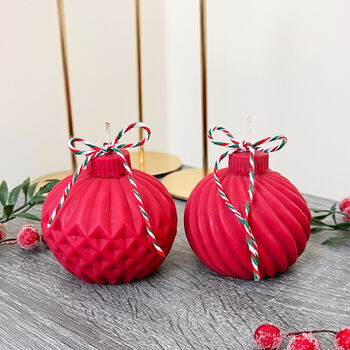 Red Christmas Candle With Christmas Tree Bauble Design, 6 of 11