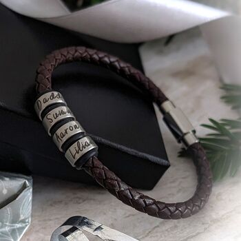 Mens Leather Bracelet With Personalised Rings, Fathers Day Gift For Him, 2 of 11