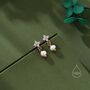 Genuine Pearl And Hydrangea Flower Cz Drop Earrings, thumbnail 6 of 12