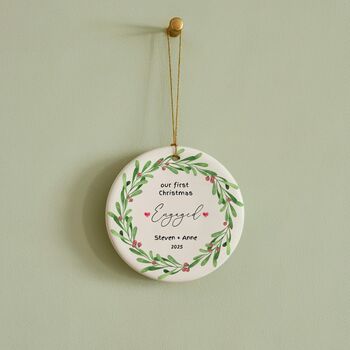 Personalised Our First Christmas Engaged Ceramic Bauble, 5 of 6