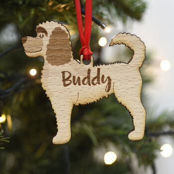Personalised Wooden Labradoodle Dog Xmas Decoration, 4 of 6