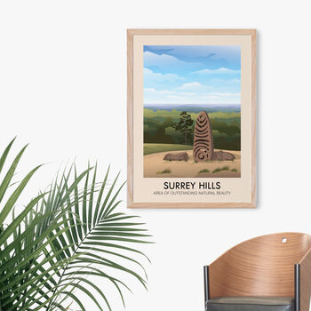 Surrey Hills Aonb Travel Poster Art Print, 4 of 8