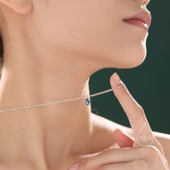 Very Tiny Genuine Sapphire Oval Pendant Necklace, 7 of 12