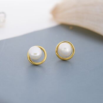 Genuine Freshwater Pearl And Circle Stud Earrings, 7 of 12