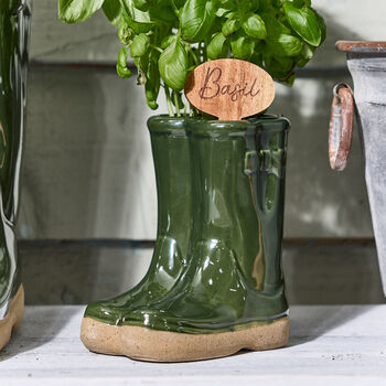 Personalised Forest Green Welly Boots Planter, 3 of 11