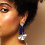 Inez – Blue And Silver Fan Art Deco Acrylic Statement Dangle Earrings, thumbnail 1 of 6