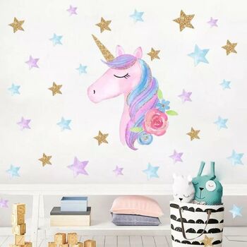 Unicorn And Stars Kid’s Room Decal Wall Stickers, 3 of 5