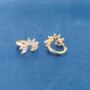 Gold Leaf Cz Cluster Huggie Earrings, thumbnail 3 of 7