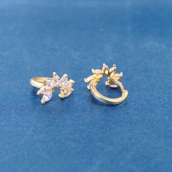 Gold Leaf Cz Cluster Huggie Earrings, 3 of 7
