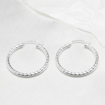 Textured Oval Hoop Earrings Sterling Silver, 2 of 3