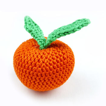 Clementine Orange Fruit Crochet Cotton Soft Toy, 7 of 7