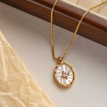 18ct Gold Plated Mother Of Pearl Pendant Necklace Set – Thoughtful Jewellery Gift, 3 of 9