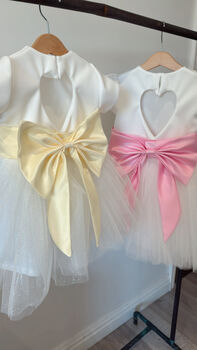 Cap Sleeve Flower Girl Tutu Dress With Heart Back And Large Satin Bow – Wedding And Special Occasion Dress For Girls, 5 of 10