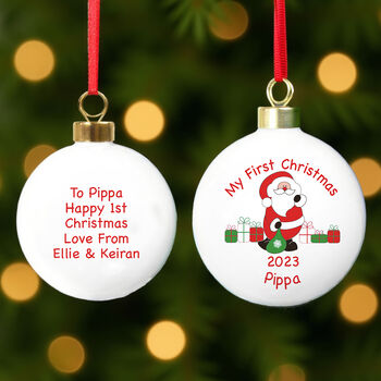 Personalised Santa With Presents Bauble, 2 of 6