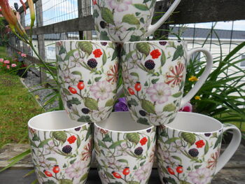 Set Of Six China Aspen Mugs In Hedgerow Design, 2 of 8