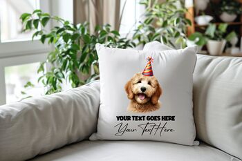 Personalised Golden Doodle Birthday Congratulations Party Cushion, 2 of 2