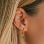 May Birthstone Green Onyx Gold Plated Huggie Hoop Earrings, thumbnail 1 of 12