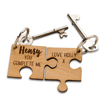 Personalised Jigsaw Oak Keyring 'You Complete Me', 2 of 6