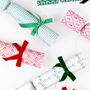 Set Of Six Patterned Velvet Ribbon Christmas Crackers, thumbnail 3 of 7
