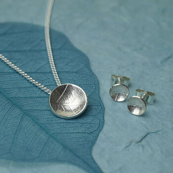 Leaf Texture Sterling Silver Dome Pendant, 2 of 4