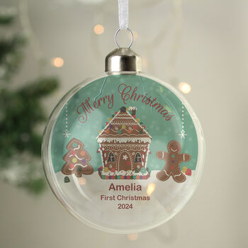 Personalised Gingerbread House Christmas Glass Bauble, 2 of 2