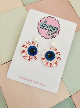 Eyeball Glitter Resin Earrings / Spooky Halloween Jewellery / Surrealist Jewellery / Fun Gift For Her, 6 of 6