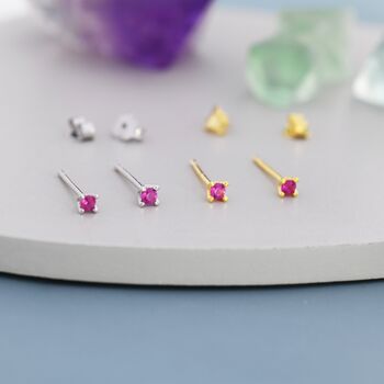 Sterling Silver Extra Tiny 2mm Ruby Pink Cz Stud Earrings, 5 of 12