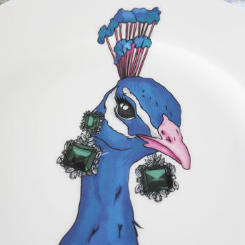 Peacock Illustration Print Dinner Plate, 3 of 5