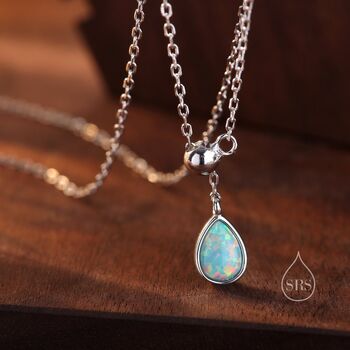 Delicate Aqua Green Opal Droplet Pendant Necklace, 5 of 11