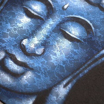 Buddah Painting Blue Brocade Detail, 3 of 6