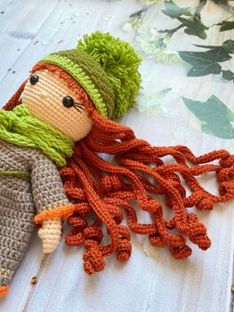 Handmade Curly Ginger Hair Crochet Doll For Kids, 2 of 11