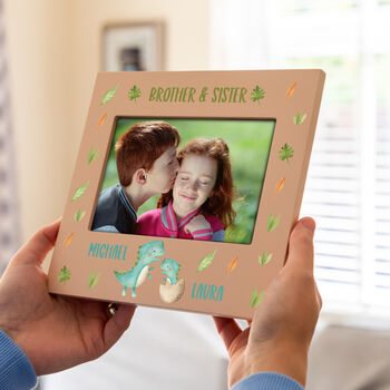 Personalised Siblings Dinosaur Pastel Photo Frame Gift, 2 of 7