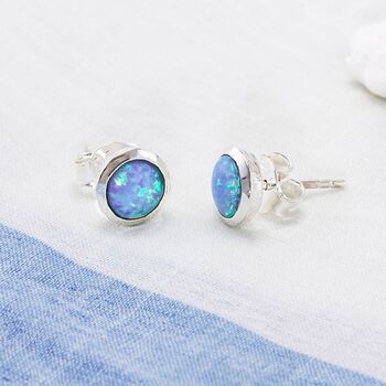 Simple Molten Sterling Silver Blue Opal Stud Earrings, 2 of 8