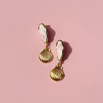 Mother Of Pearl Seashell Charm Earrings, 2 of 7