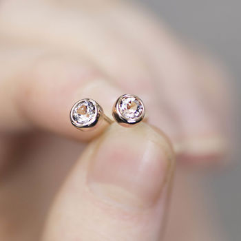 Solid Rose Gold Morganite Solitaire Studs, 2 of 7