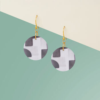 Black Abstract Circular Earrings • Gold Plated Sterling Silver Hooks, 6 of 8