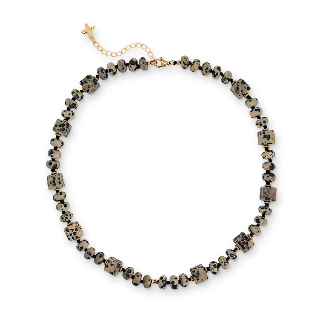 Speckled Black And Brown Mixed Jade Stone Beaded Necklace