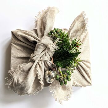 Reusable Furoshiki Gift Wrap Natural Linen Cloth, 10 of 10