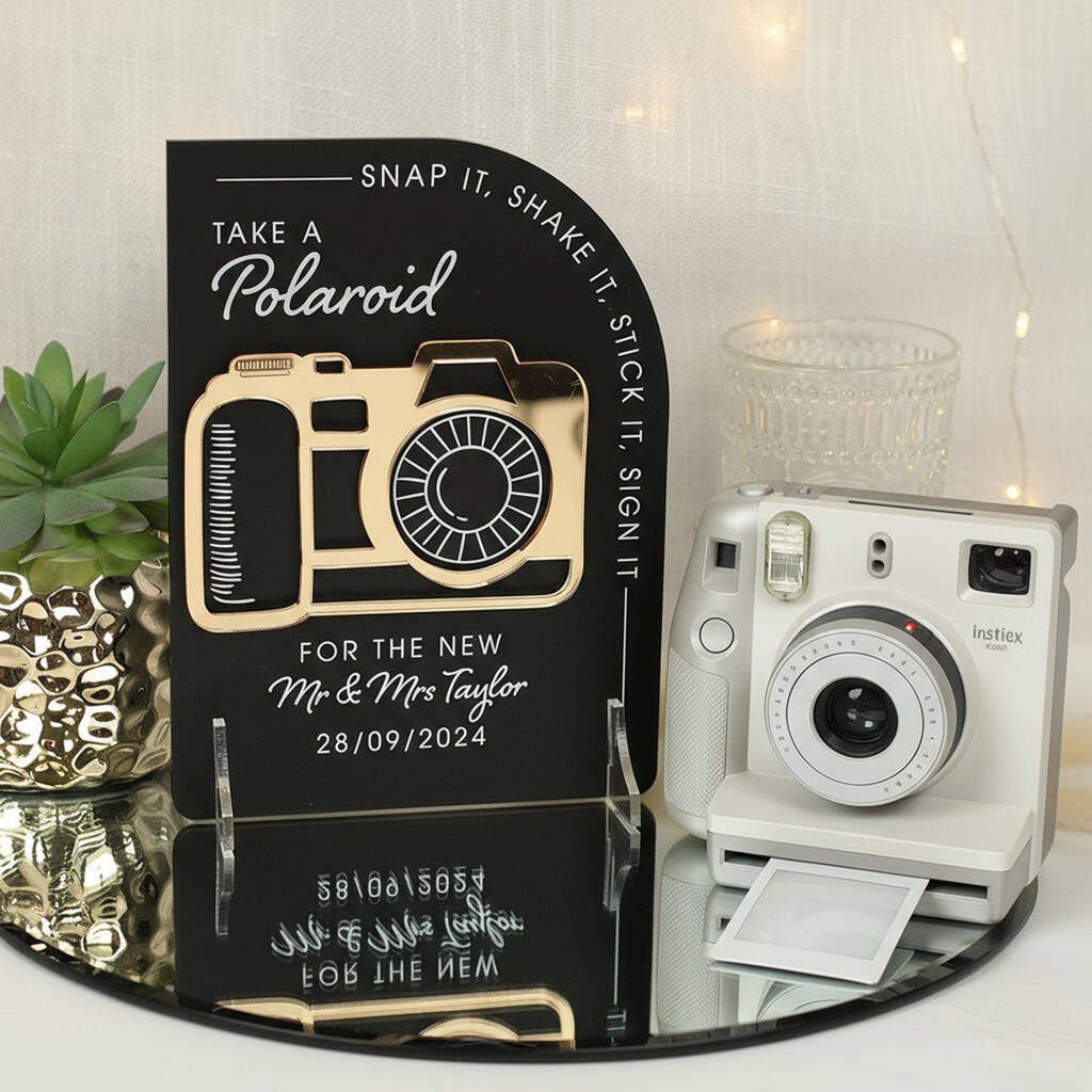 Modern Arch Wedding Camera Photo Guest Book Sign, 1 of 9