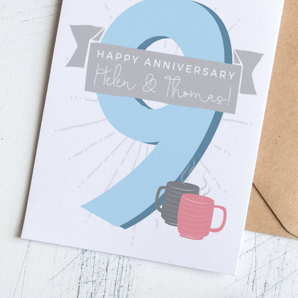 Personalised 9th Pottery Wedding Anniversary Card, 1 of 2