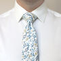 New Wedding 100% Cotton Floral Print Tie In Blue, thumbnail 3 of 9