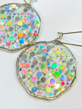 Medium Disco Earrings With Silver Sparkles, 2 of 11