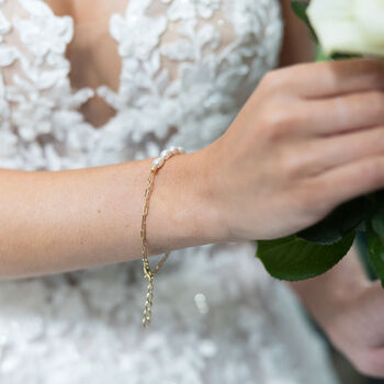 Pearl And Gold Plate Link Bracelet, 3 of 5