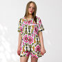 Ikat Print 100% Cotton Ladies Pyjama Short Set In White And Pink, thumbnail 1 of 11