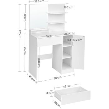 Vanity Table With Mirror, Shelves, And Drawer Storage, 7 of 8