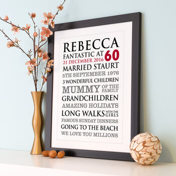 Personalised 60th Birthday Typographic Art Print, 6 of 11