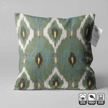 Handwoven 100% Cotton Green Ikat Cushion Cover, 6 of 11