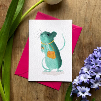 Teal Field Mouse Illustrated Blank Greeting Card, 4 of 12
