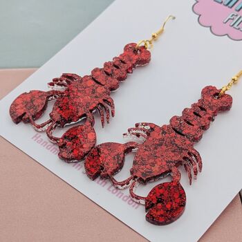 Handmade Large Red Glitter Lobster Resin Earrings, 4 of 4